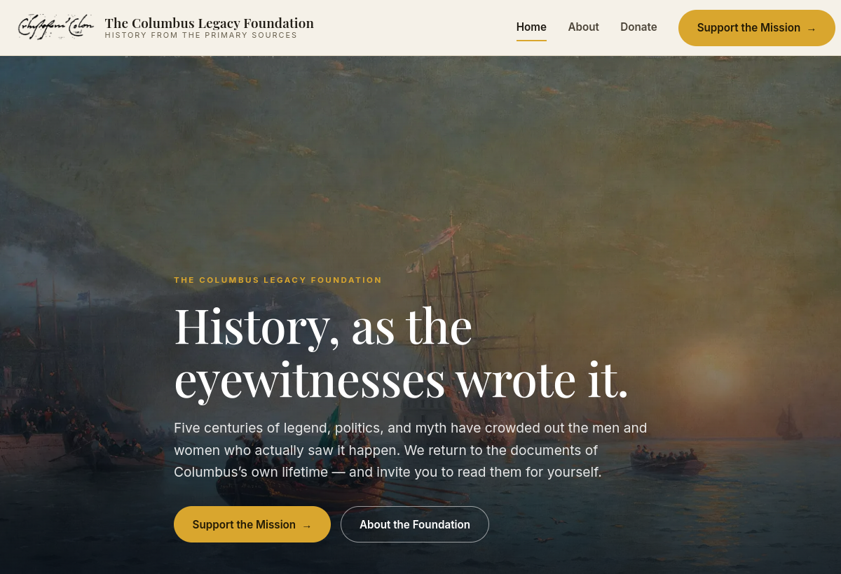 Screenshot of the Columbus Legacy Foundation website