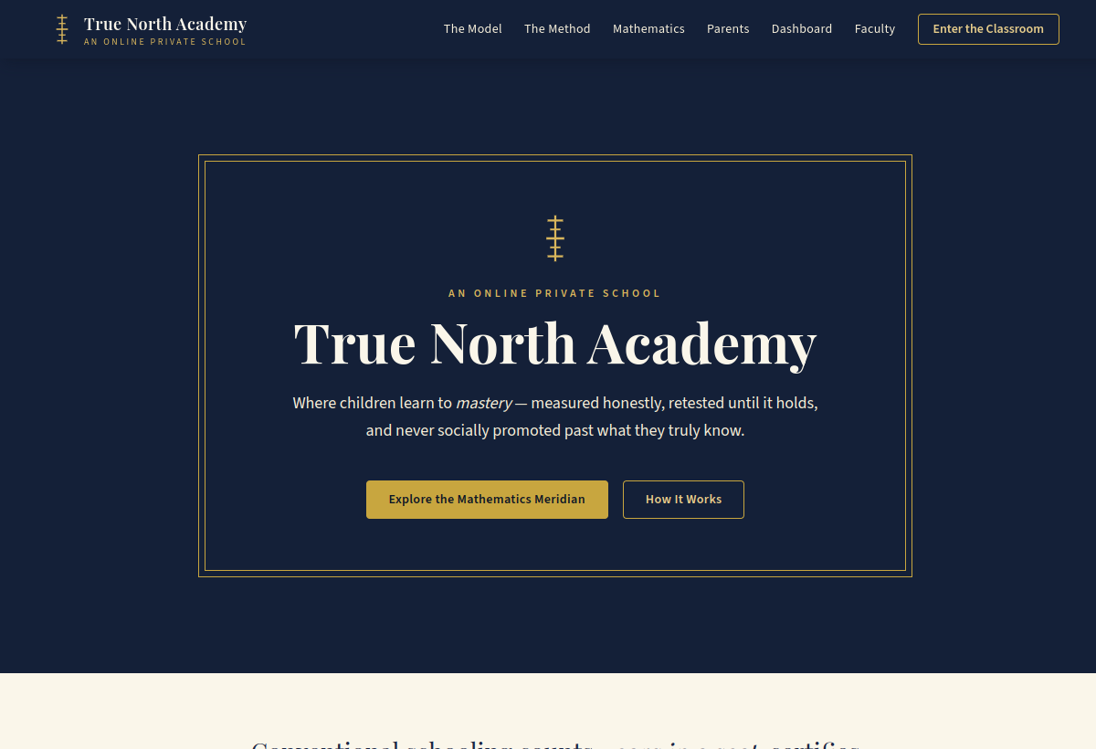 Screenshot of the True North Academy website